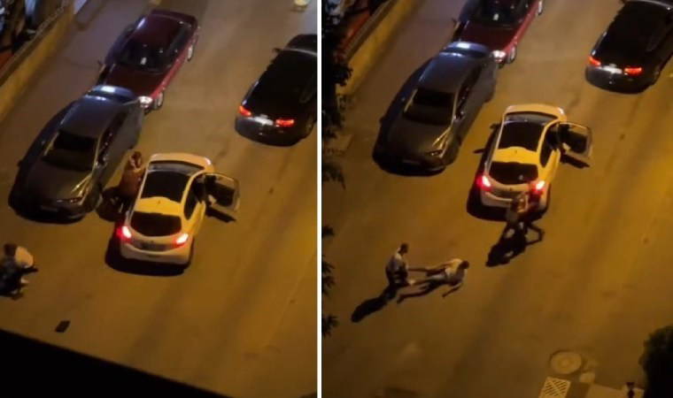 Sürücülerin tekmeli yumruklu kavgası kamerada...