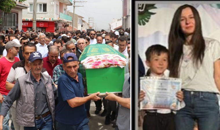 Babasının öldürdüğü Merve ve 7 yaşındaki oğlu tek tabuta konuldu, yan yana toprağa verildi