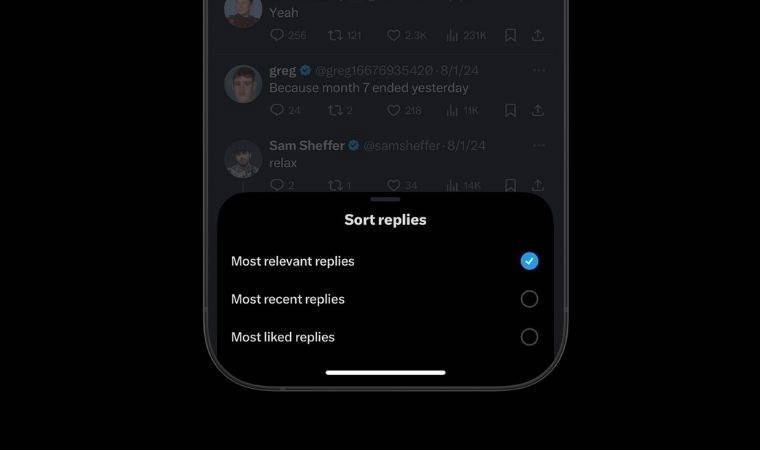 X'te yanıtları filtrelemeye izin verilmeye başlandı