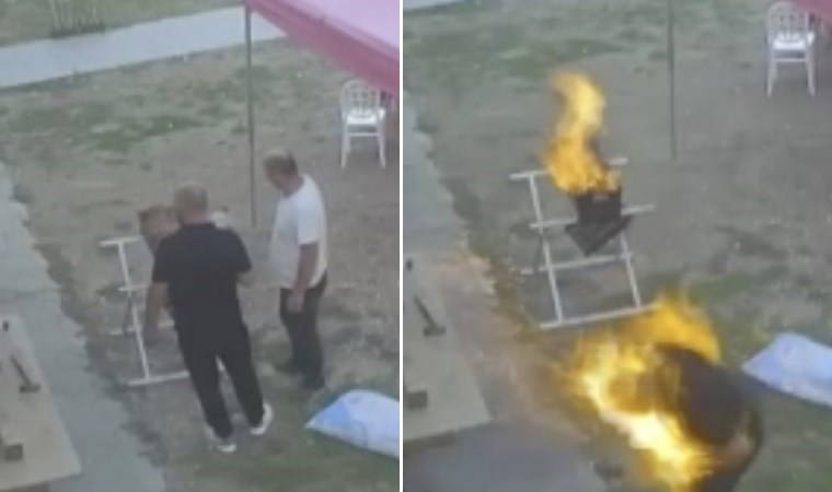 Mangaldan çıkan ateş üzerine sıçradı