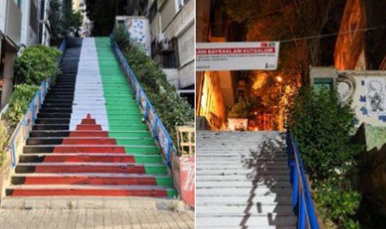 Cihangir merdivenlerine Filistin bayrağı resmedildi, Beyoğlu Belediyesi harekete geçti: 'Ulusların bayrakları kutsaldır'