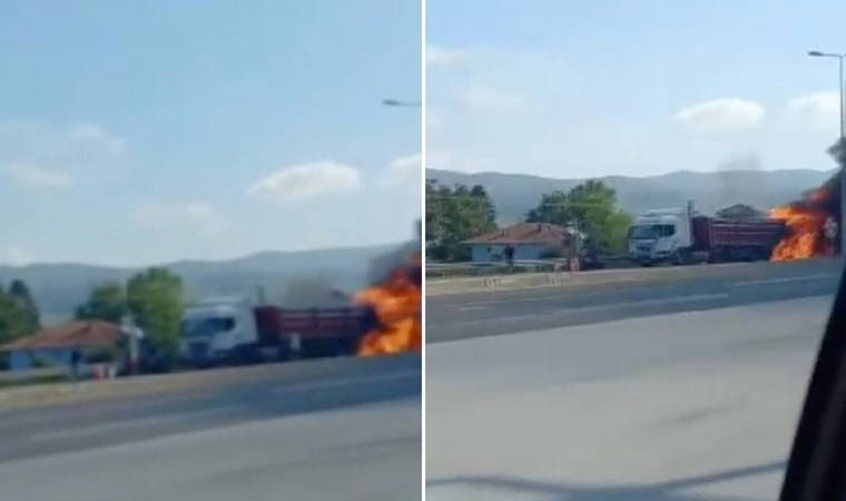 Düzce'de feci kaza: TIR’a çarpan LPG deposu yüklü TIR yandı