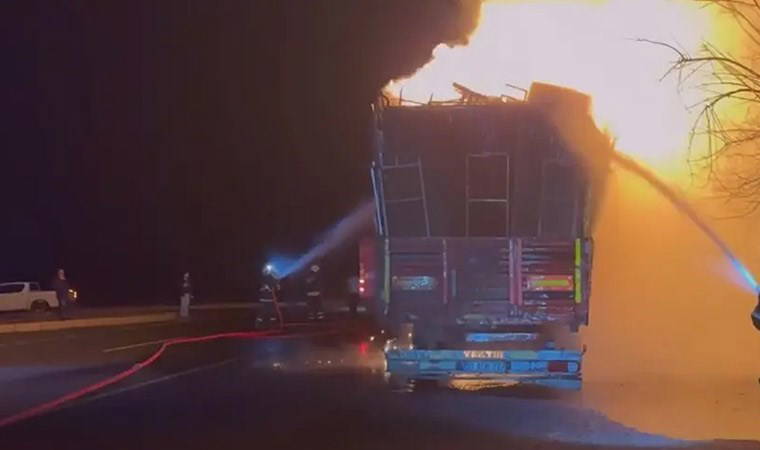 Diyarbakır'da panik anları: Seyir halindeki TIR'ın dorsesi alev alev yandı!