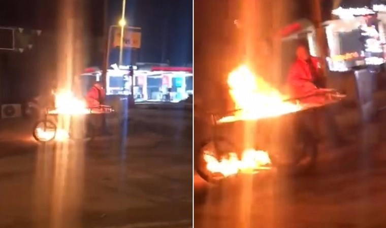 Meyve sattığı seyyar tezgahını ateşe verdi