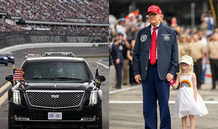 Trump, 'Daytona 500'e damga vurdu: Pistte makam aracıyla şov yaptı