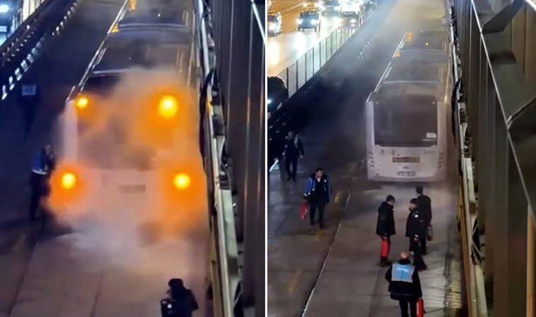 Avcılar'da metrobüsün motoru alev aldı
