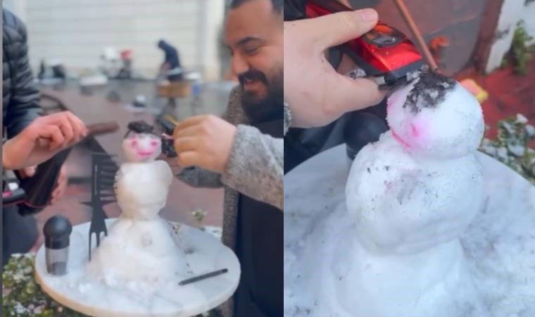 Kardan adama saç takıp tıraş etti