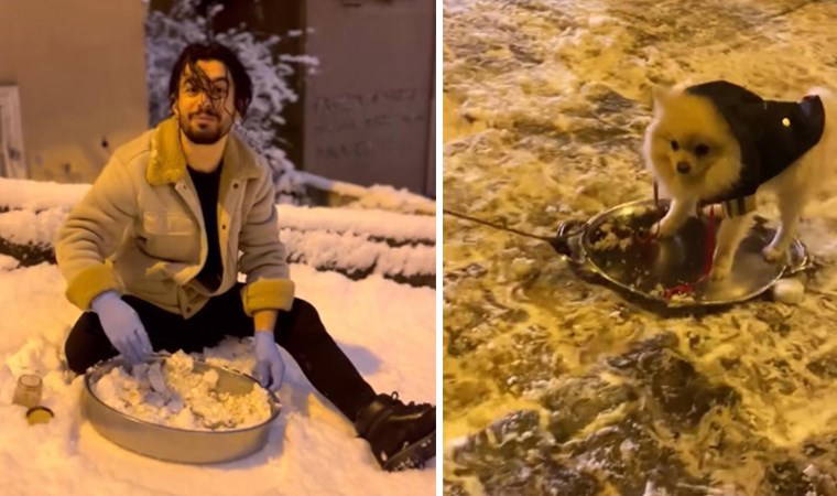 İstanbul'da kar yağışı renkli görüntülere sahne oldu: Kimi kardan çiğ köfte yaptı, kimi köpeğini tepsiyle kaydırdı...