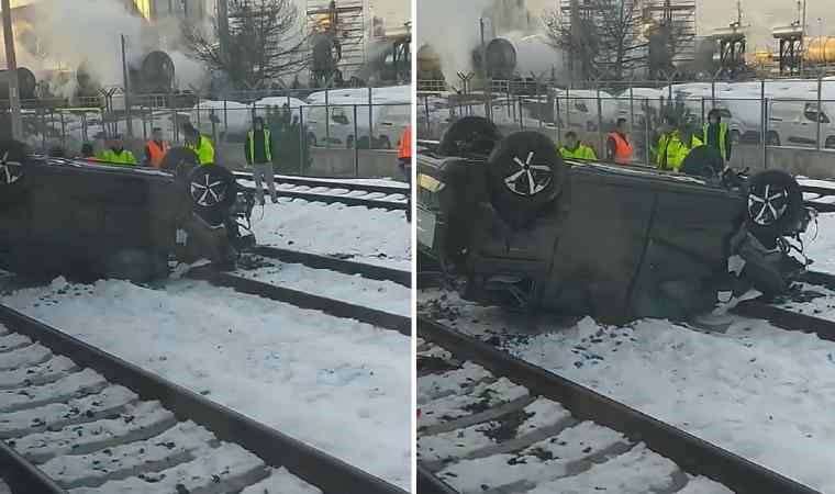Gemiden indirilen sıfır araç, tren yoluna düştü: 1 yaralı