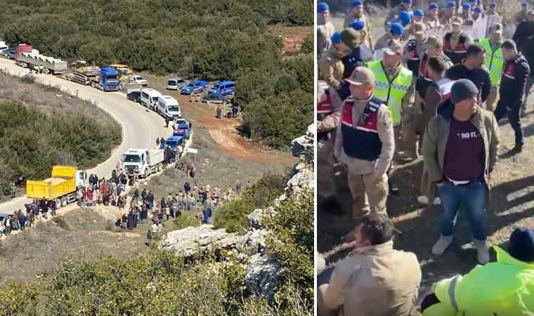 Hatay Altınözü'nde Hanyolu Mahallesi'nde taş ocağına karşı eylem: Kamyon ve kepçelerin önünü kestiler