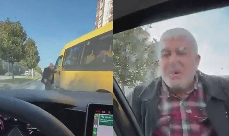 Başakşehir'de trafikte dehşet anları! Minibüsçü, kadın sürücünün önünü kesip camına tükürdü
