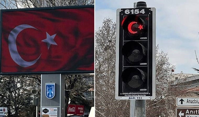 Öcalan'ın çağrısı sırasında... Ankara'da trafik ışıkları Türk bayrağına büründü!