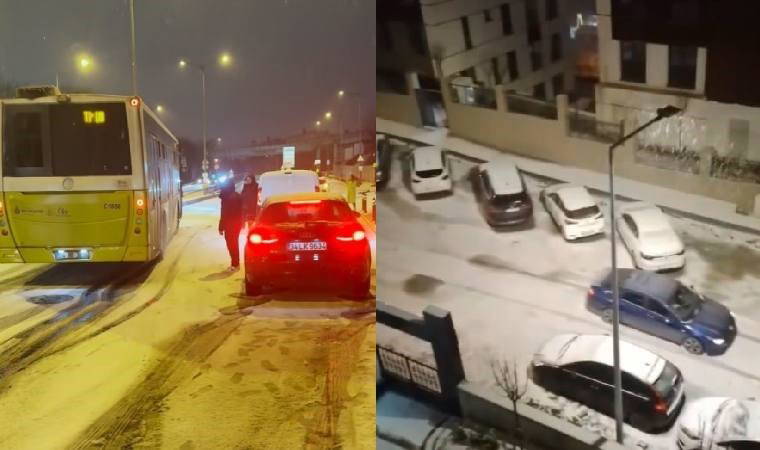 İstanbul'da kar yağışı... Otomobiller kaza yaptı, İETT otobüsü yolda kaldı!