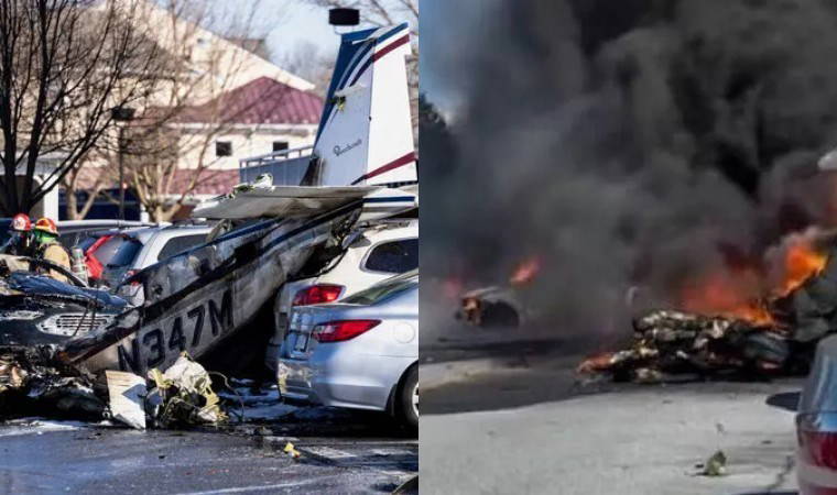 Açık kapıyla kalkış yapan uçak otoparka çakıldı: Alevler içinde kaldı