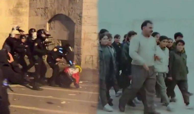 Yenikapı Nevruz buluşmasında teröristbaşı Apo'nun sinevizyon gösterimi... Türk bayraklılara polis müdahale etmişti