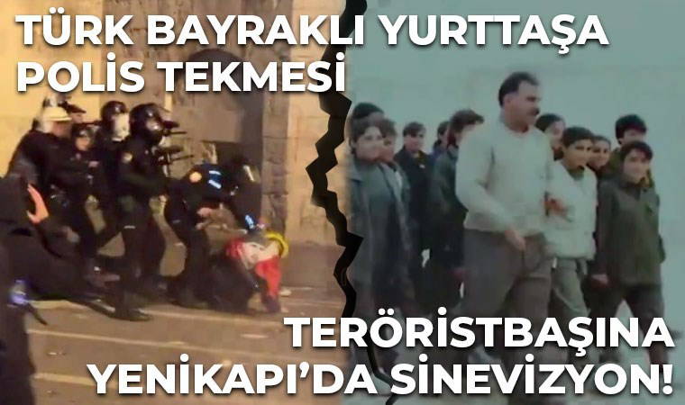Türk bayraklıya polis tekmesi