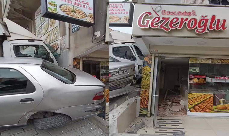 Sultangazi'de freni boşalan kamyon baklavacıya girdi