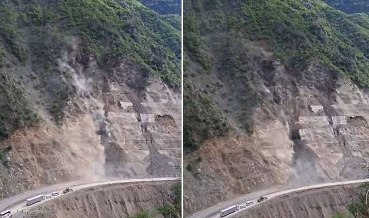 Bir günde 3. heyelan: Yol ulaşıma kapandı!