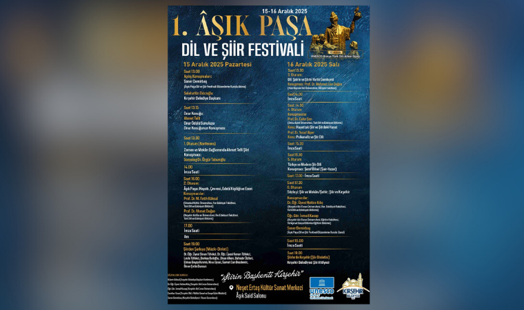 Kırşehir'de Aşık Paşa Dil ve Şiir Festivali düzenlenecek