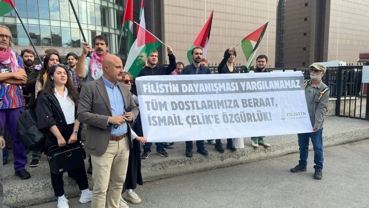 Filistin Eylem Komitesi'nden Bakırköy Adliyesi önünde açıklama: Protesto değil, İsrail’le işbirliği suçtur. Filistin’le dayanışma yargılanamaz