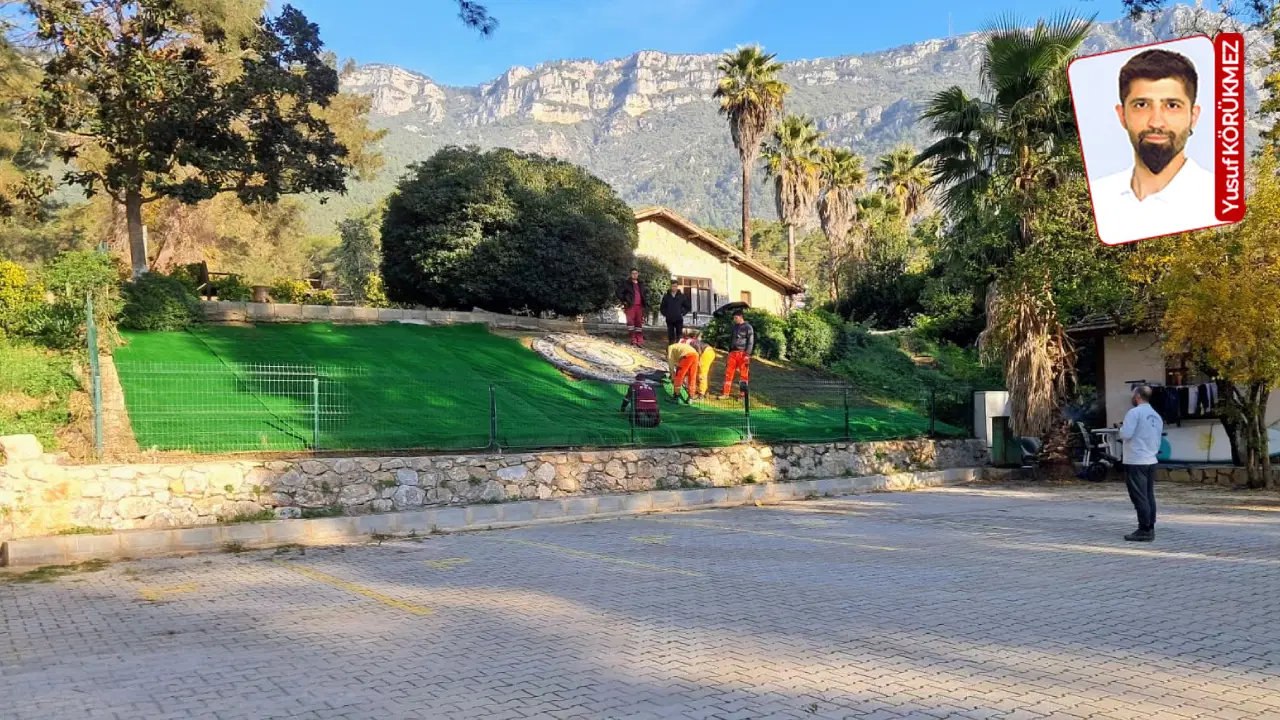 Sit alanındaki çimleri yerine yapayını serdiler