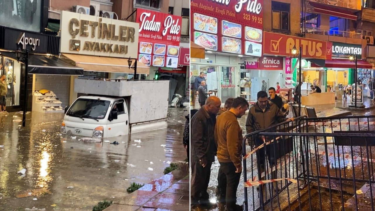 Zonguldak Karadeniz Ereğli'de sağanak ve dolu hayatı felç etti