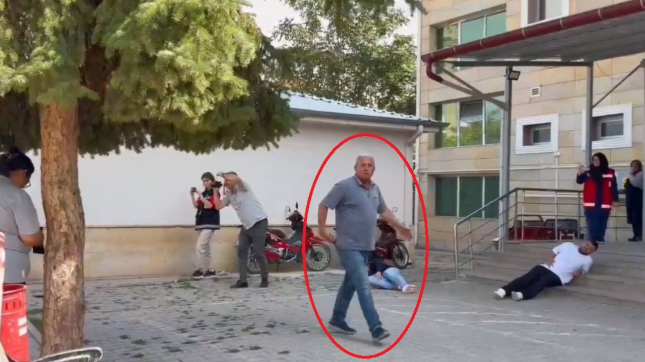 Mahalle muhtarı hastane önündeki tatbikatı gerçek sandı: O anlar görüntülendi