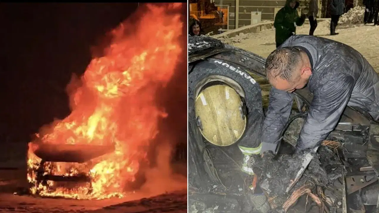 Araç alev alev yandı: Sürücü yanan araçta para ve altınını aradı