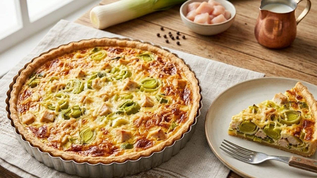 Fırından çıkan gurme lezzet: Pırasalı tavuklu kiş tarifi