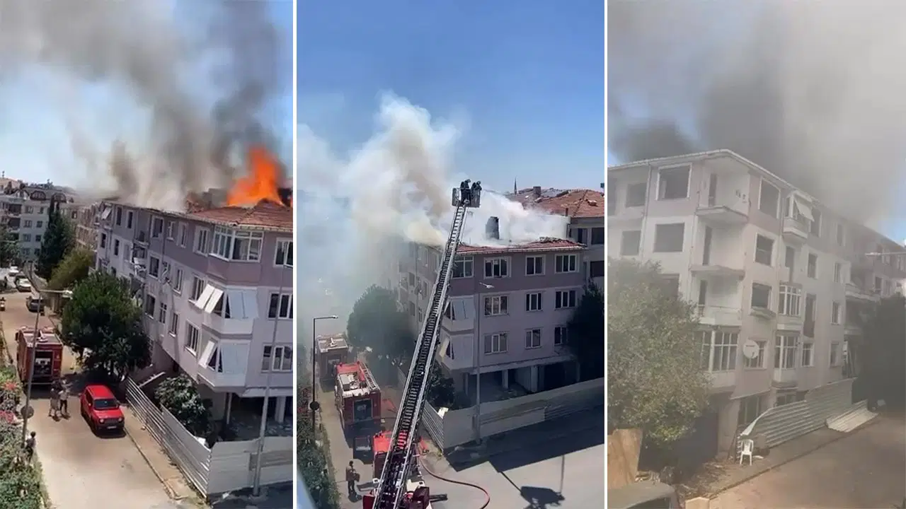 Maltepe'de kentsel dönüşüm binasında korkutan yangın: Çatı alev alev yandı