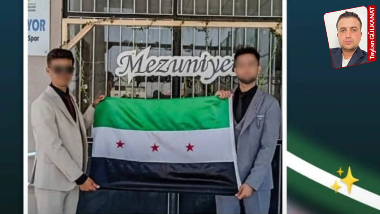 Lise mezuniyet töreninde Suriye bayrağı açıldı