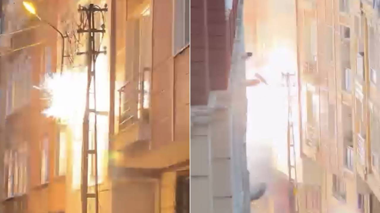 O anlar kamerada: Şişli’de elektrik direğinde patlama!