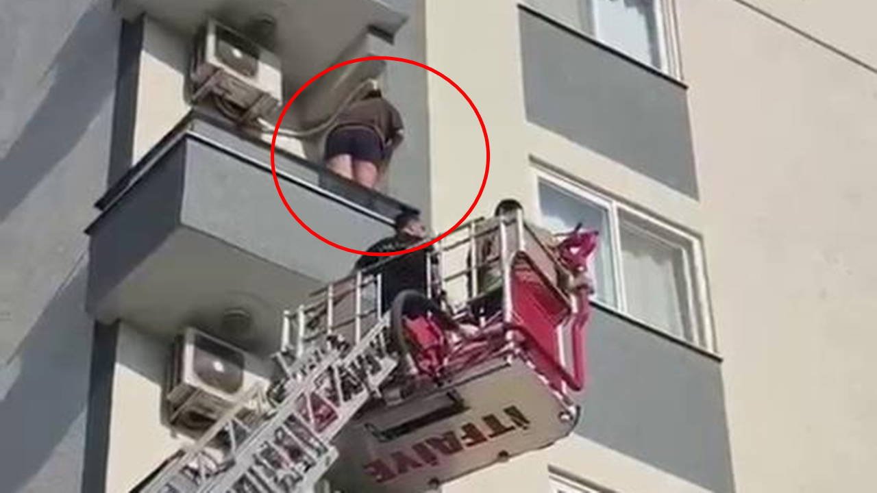 O anlar kamerada: Böcek korkusuyla balkon duvarının üzerine çıktı, intihar girişimi sanılınca itfaiye çağrıldı