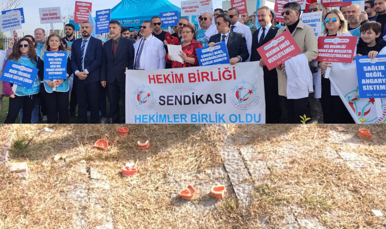 Diş hekimleri Diş Hekimliği Günü’nde Sağlık Bakanlığı önünden 'plastik diş' fırlatarak seslendi: ‘Sıka sıka diş kalmadı’