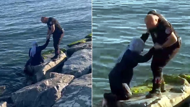 Suda çırpınan kadın son anda kurtuldu 