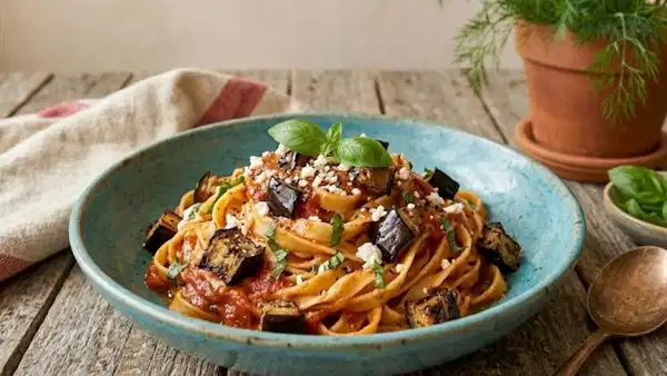 Her lokması ayrı lezzet: Köz patlıcanlı domatesli fettuccine tarifi