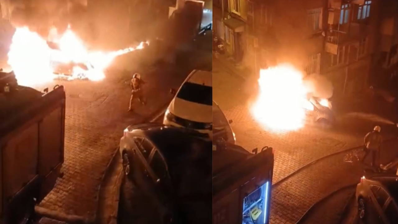 1 saat önce park ettiği otomobil alev topuna döndü!