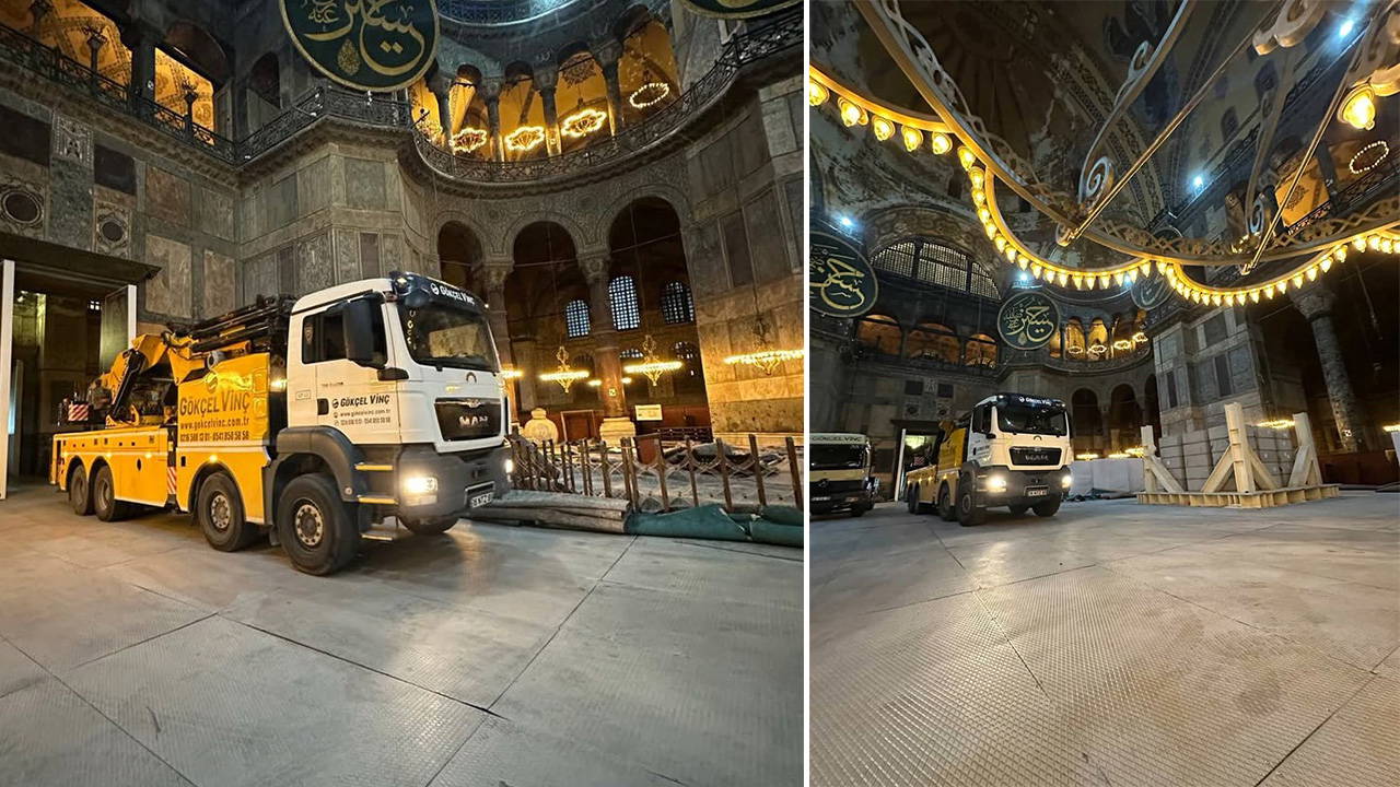 Ayasofya'da büyük skandal... Caminin içine kamyon soktular iddiası: Vakıflar Genel Müdürlüğünden açıklama!