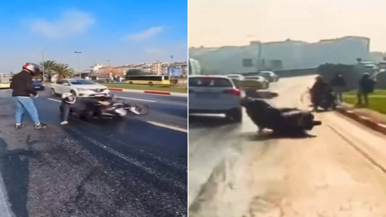 İstanbul'da yola yağ döküldü: Motosikletliler peş peşe düştü!