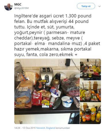 İngiltere ve Türkiye'de yapılan market alışverişinin karşılaştırması