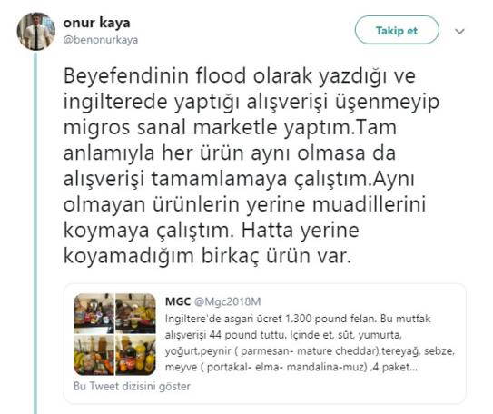İngiltere ve Türkiye'de yapılan market alışverişinin karşılaştırması