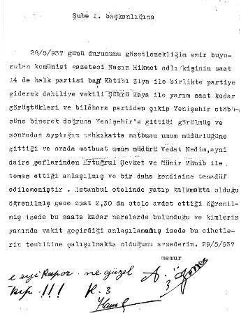 İlk defa gün yüzüne çıkan belgeler! Nazım Hikmet'in bebeği bile polis takibinde