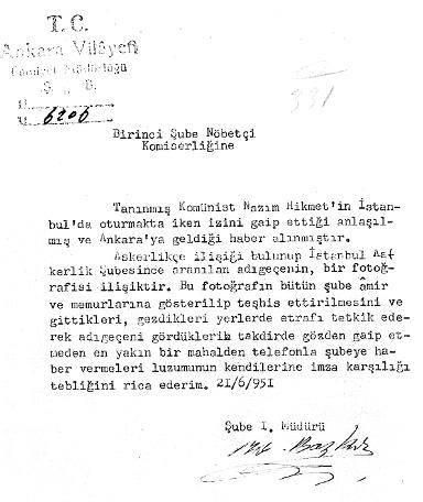 İlk defa gün yüzüne çıkan belgeler! Nazım Hikmet'in bebeği bile polis takibinde