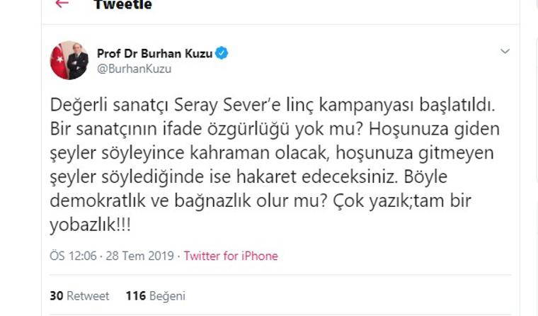 Burhan Kuzu Seray Sever’e sahip çıktı