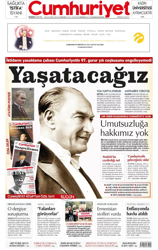 10. yıldan 97. yılına|Cumhuriyet manşetlerinde Cumhuriyet Bayramı coşkusu
