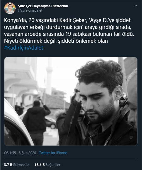 Kadir Şeker için adalet çağrısı
