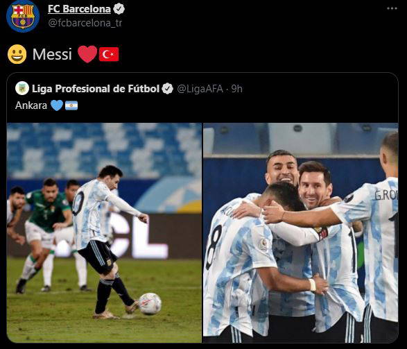 Arjantin Futbol Federasyonu'ndan Ankara - Messi paylaşımı