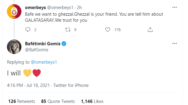 Bafetimbi Gomis, Rachid Ghezzal transferine el attı: 