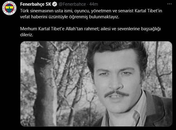 Kulüpler, Yeşilçam oyuncusu Kartal Tibet için taziye mesajı yayımladı