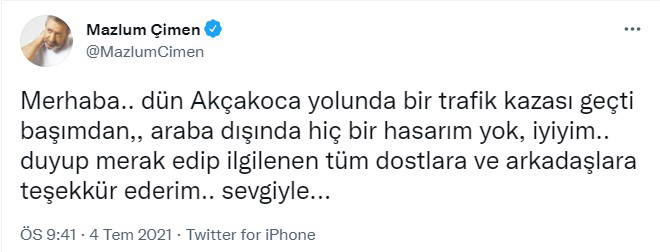 Usta sanatçı Mazlum Çimen trafik kazası geçirdi